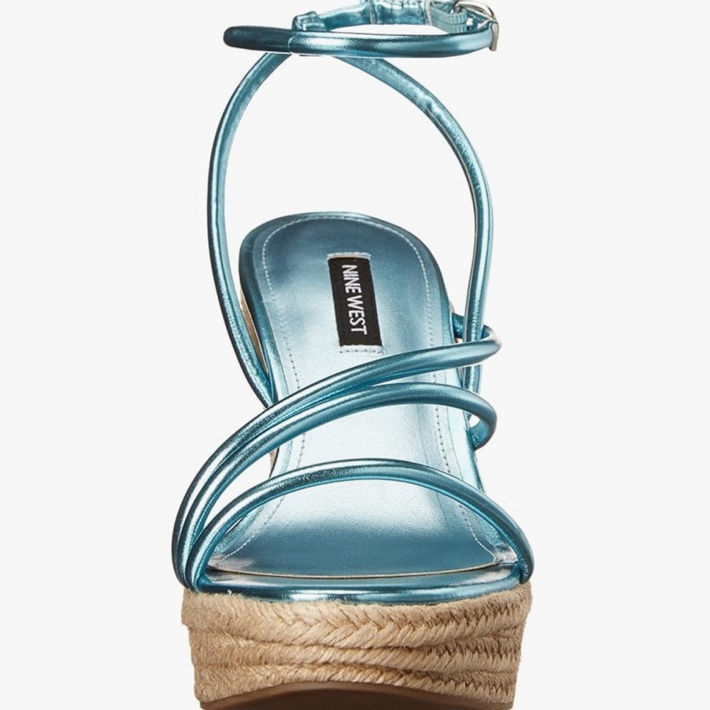 Nine West Shiny Blue Strappy Wedges - Picture 12 of 14